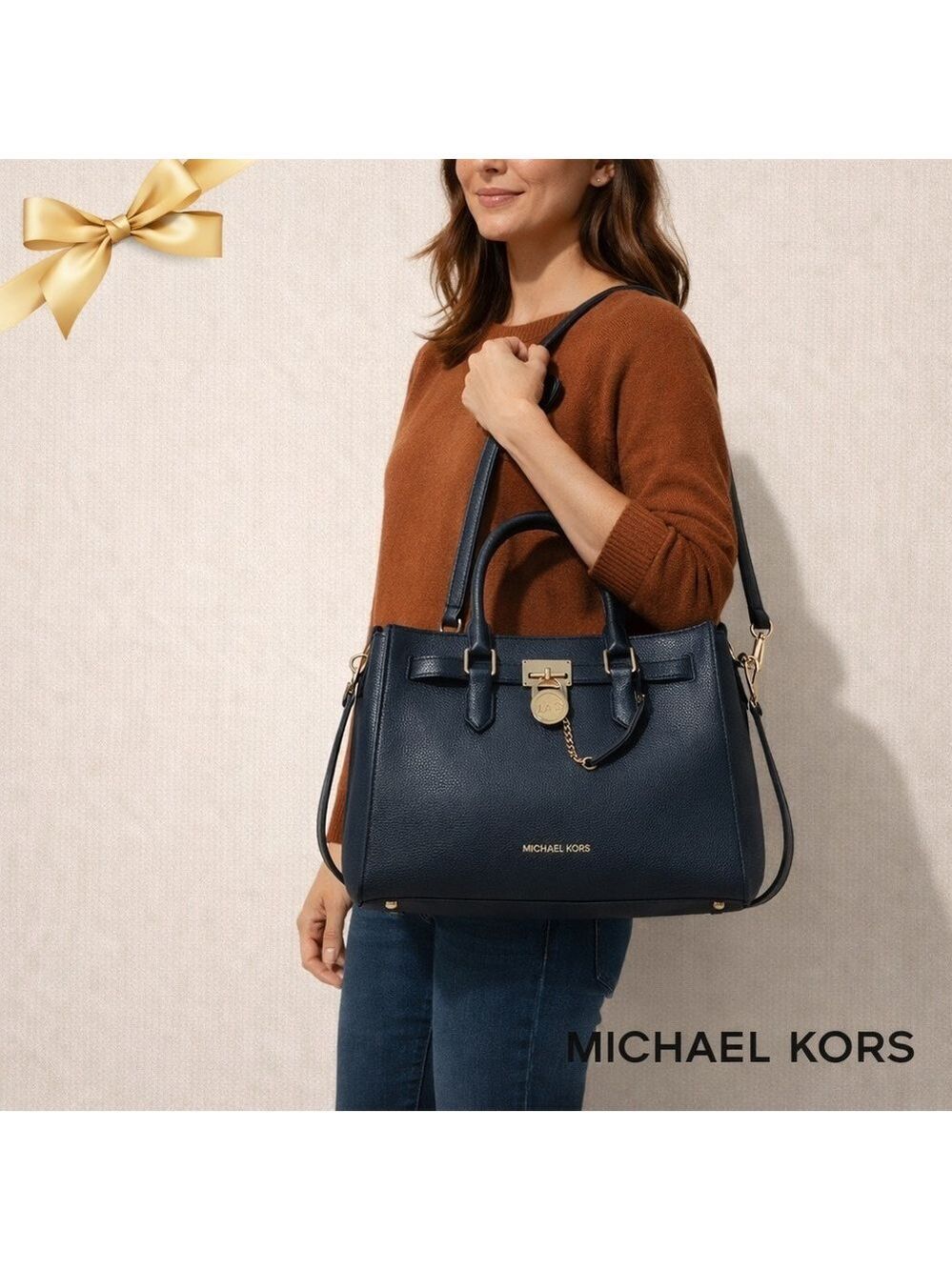 Michael Kors Hamilton Navy Leather Satchel